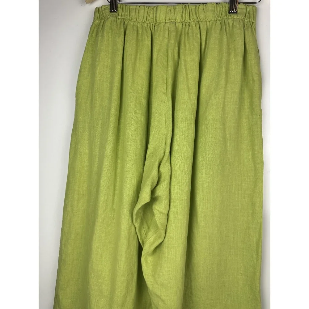 Bryn Walker 100% Linen Wide Leg Pull-On Pant Stretch Lagenlook Green Size Medium - Picture 9 of 12